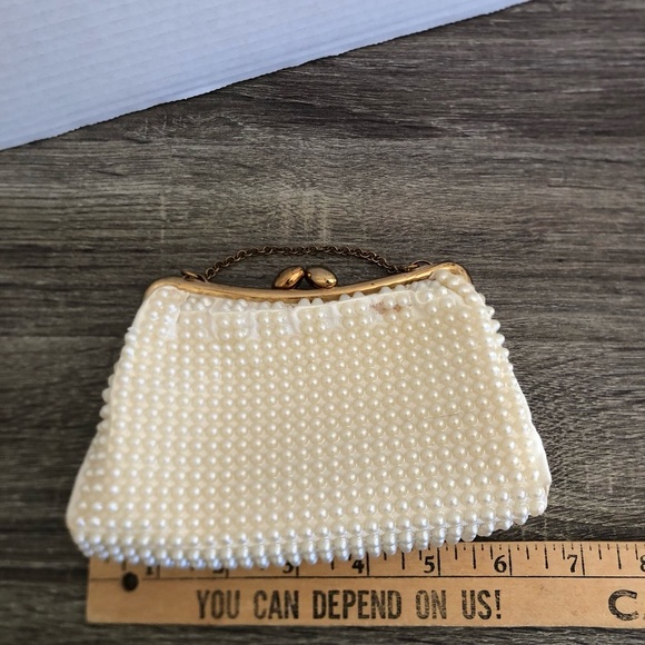 Vtg Faux Pearl Beaded Kiss Lock Clutch - Picture 6 of 14